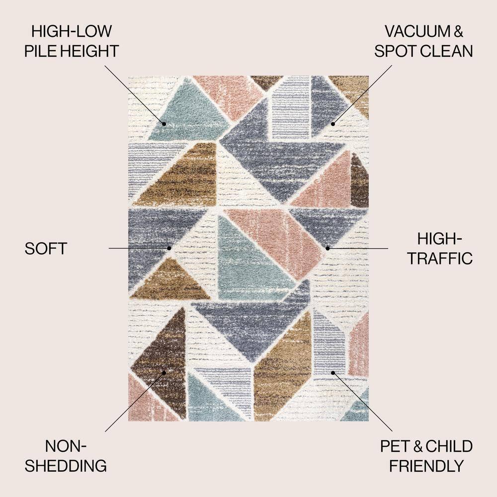 3' x 5' Aileen Geometric Scandi Colorblock Carved Area Rug, Cream - JONATHAN Y