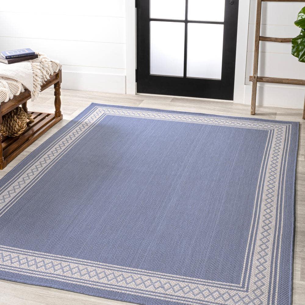 3' x 5' Lucia Classic Diamond Border Indoor/Outdoor Area Rug, Blue/Cream - JONATHAN Y