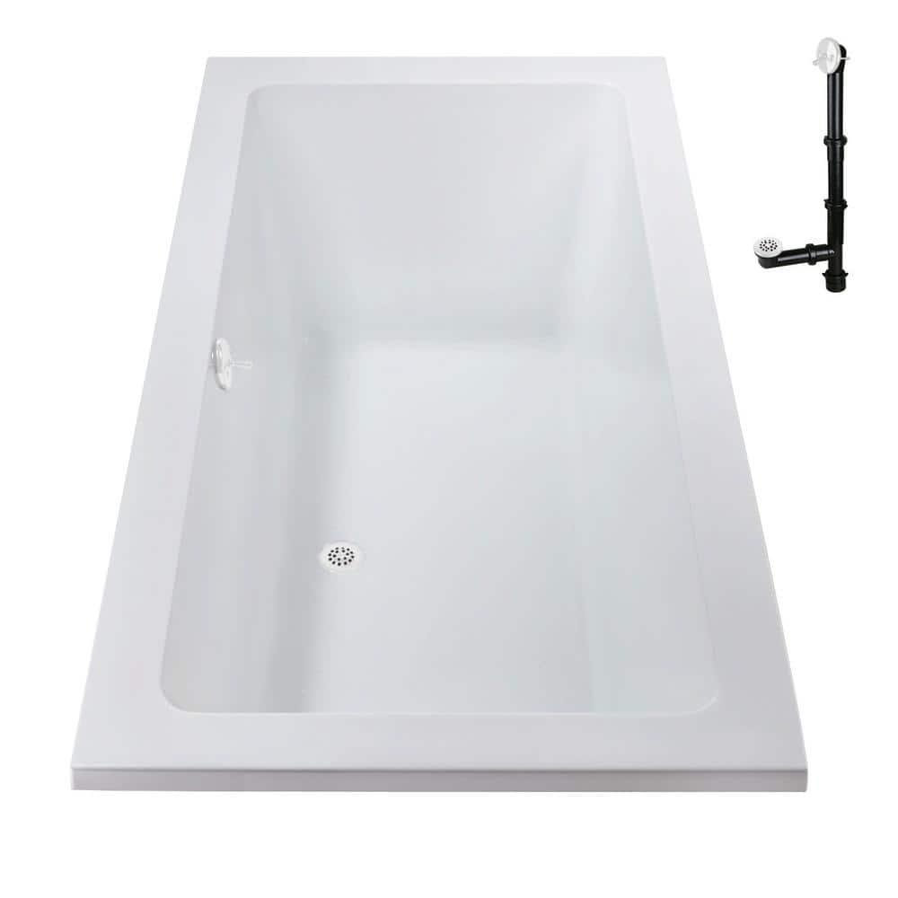 Streamline Bath 60" x 32" Acrylic Soaking Drop-In Bathtub, Drain Included N-4120-712-WH