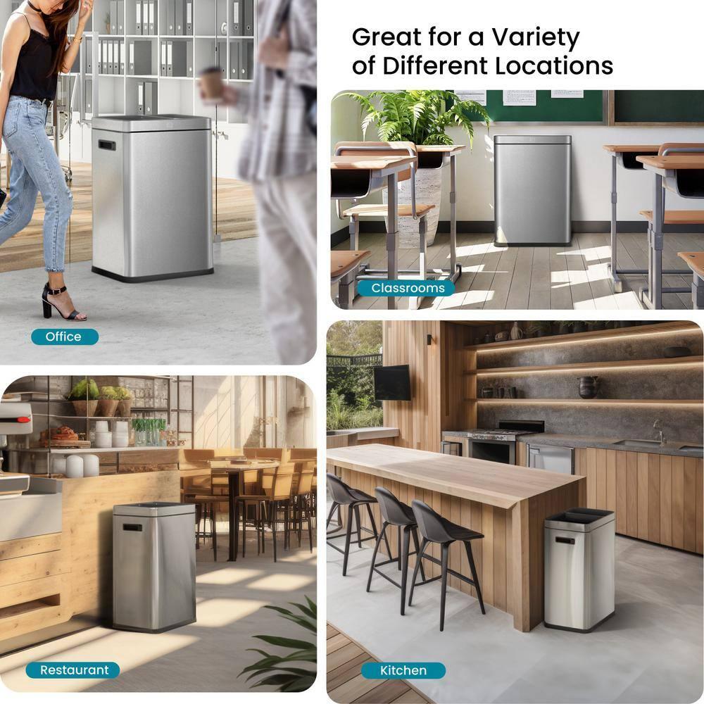 Home Zone Living Home Zone Living Open Top Trash Can Dual Removable Liners for Trash and Recycling Stainless Steel