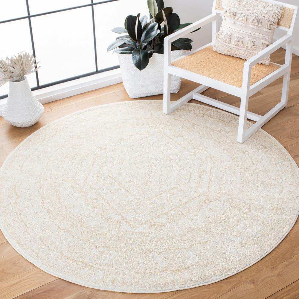 SAFAVIEH Adirondack Evonne Geometric Area Rug, Ivory/Gold, 6' x 6' Round