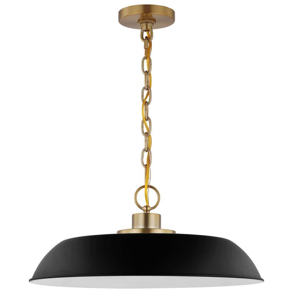 Colony Modern Dome Pendant Light in Matte Black and Burnished Brass