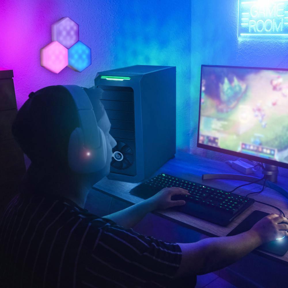 Monster Hexagon Unique Multi-Color LED Touch Light, Four Color-Changing Modes, 9 Piece Set