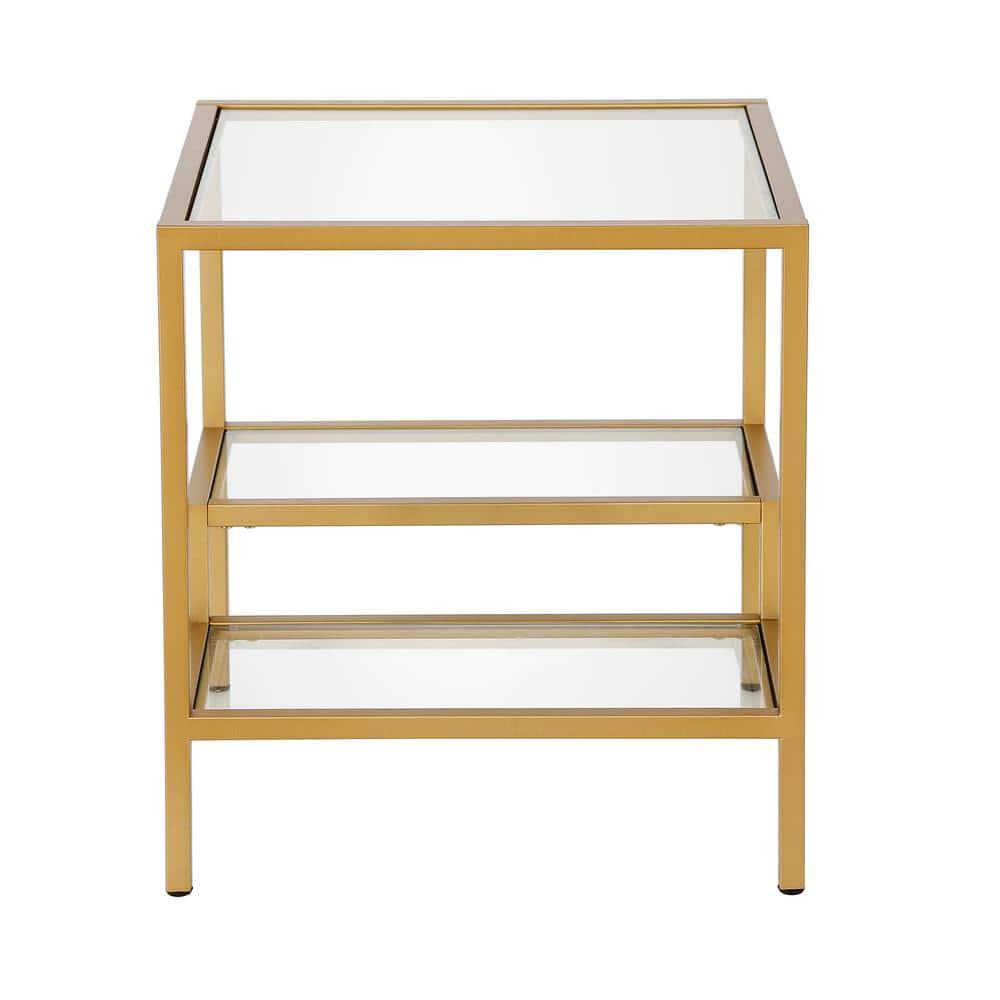 Evelyn&Zoe Lovett 20" Wide Square Side Table, Brass