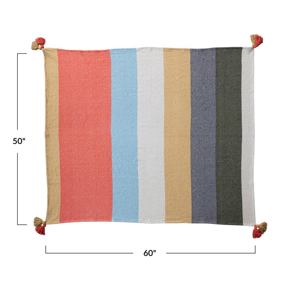Creative Co-Op Woven Cotton Blend Throw with 8 Stripes and Tassels, Multicolor