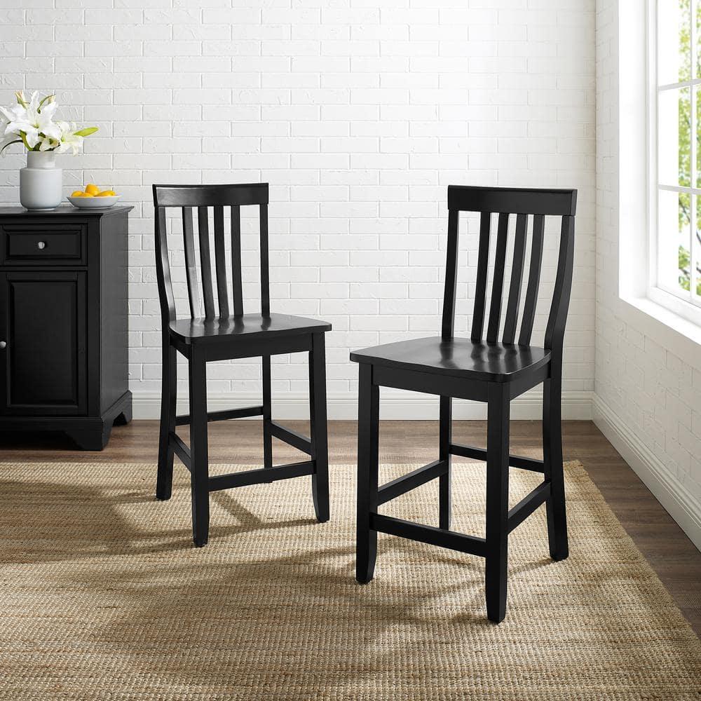 Set of 2 24" School House Counter Height Barstools, Solid Hardwood, Footrest - Crosley