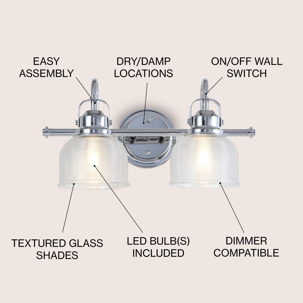 17.25" Metal/Glass Vanity Wall Light, ETL Listed, Bright Bathroom Fixture - JONATHAN Y