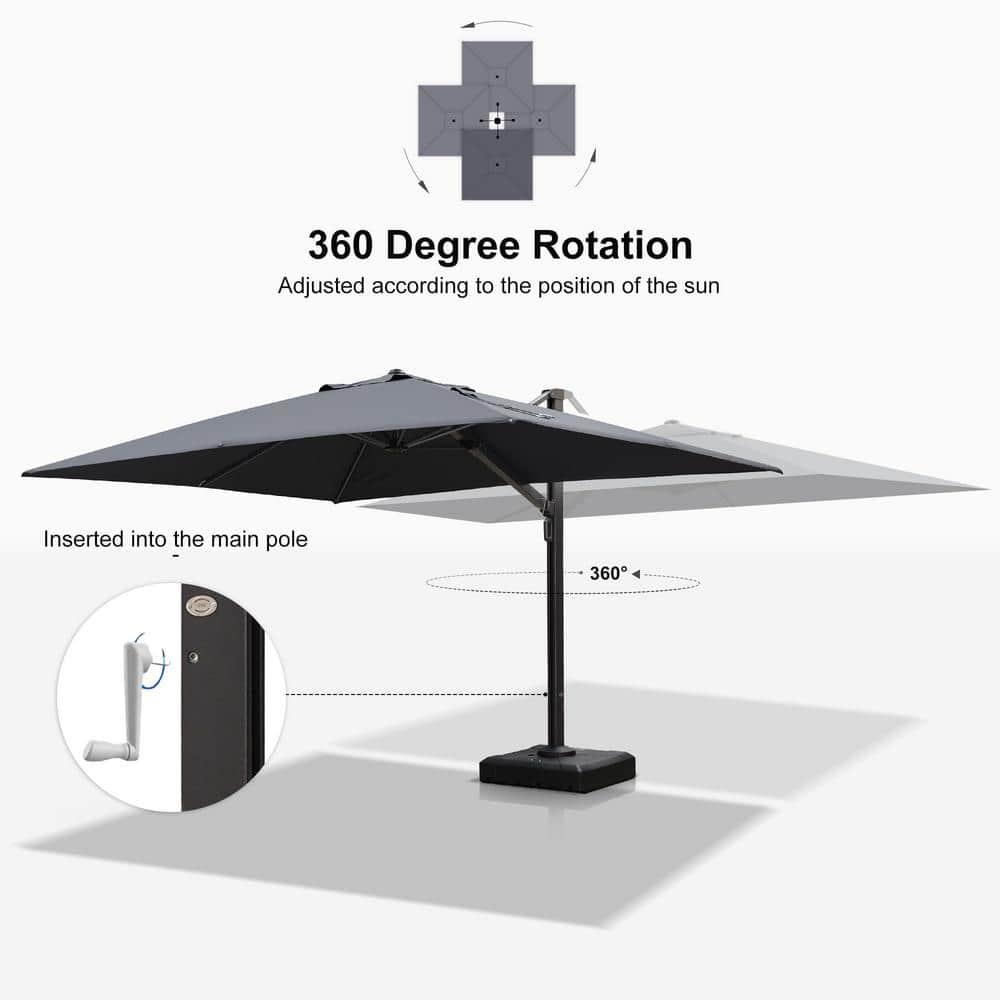 PURPLE LEAF 9' X 12' Rectangle Patio Umbrella Large Cantilever Outdoor Aluminum Offset Umbrella with 360-degree Rotation for Garden Deck Backyard Pool, Grey