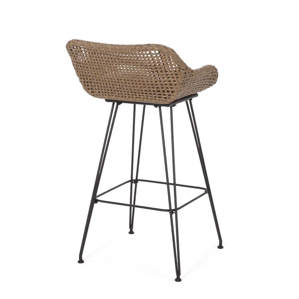 Gewnee Outdoor Wicker and Iron Low Back Barstools
