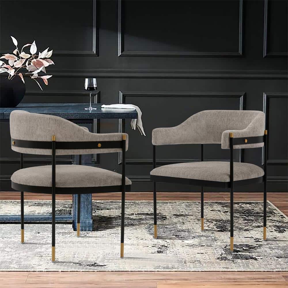 Lia Modern Boucle Upholstered Dining Armchair Stone Gray - Manhattan Comfort: Brushed Gold Accents, No Assembly Required