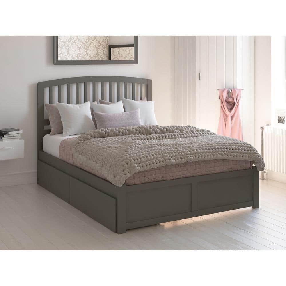 Richmond Queen Platform Bed with Flat Panel Foot Board and 2 Urban Bed Drawers in Grey