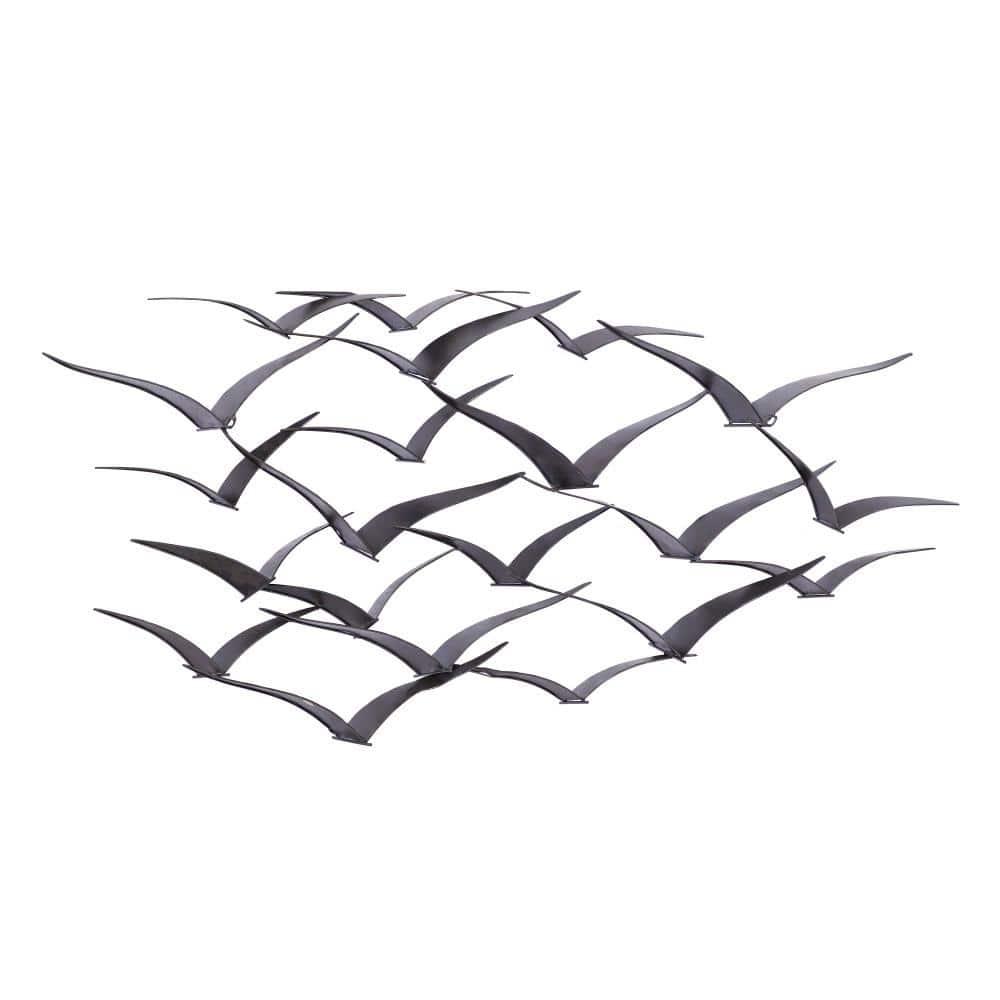DecMode Black Metal Sleek Flying Flock Of Bird Wall Decor