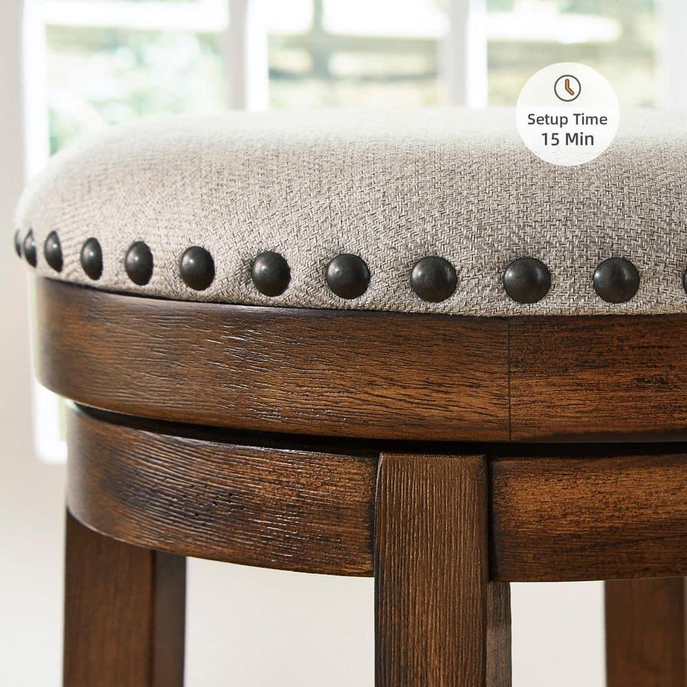 Gracie Oaks Marlar Swivel Upholstered Counter Stool with Solid Wood Frame