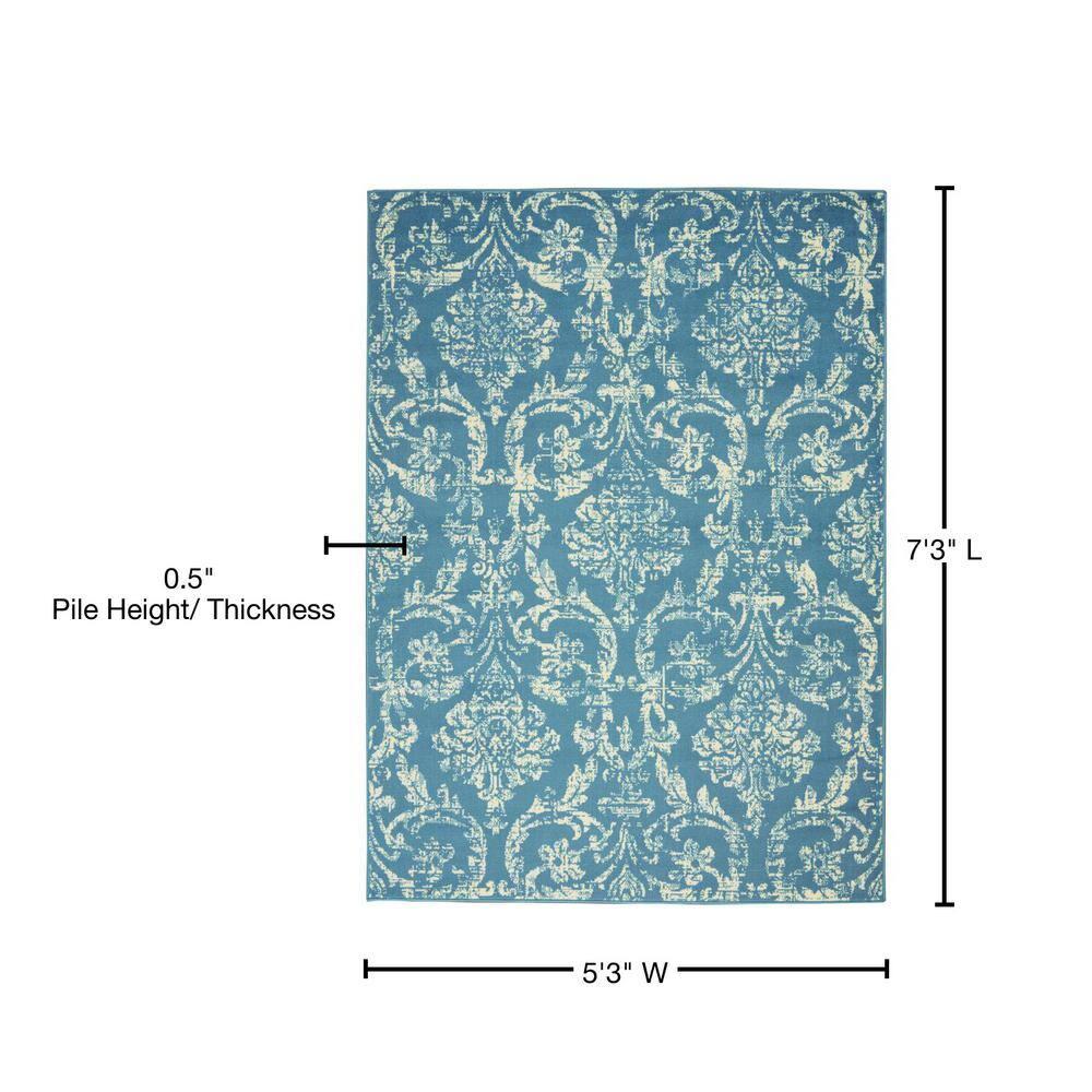 Nourison Jubilant 5'3" x 7'3" (5' x 7') Blue Area Rug Farmhouse Vintage Damask by Nourison