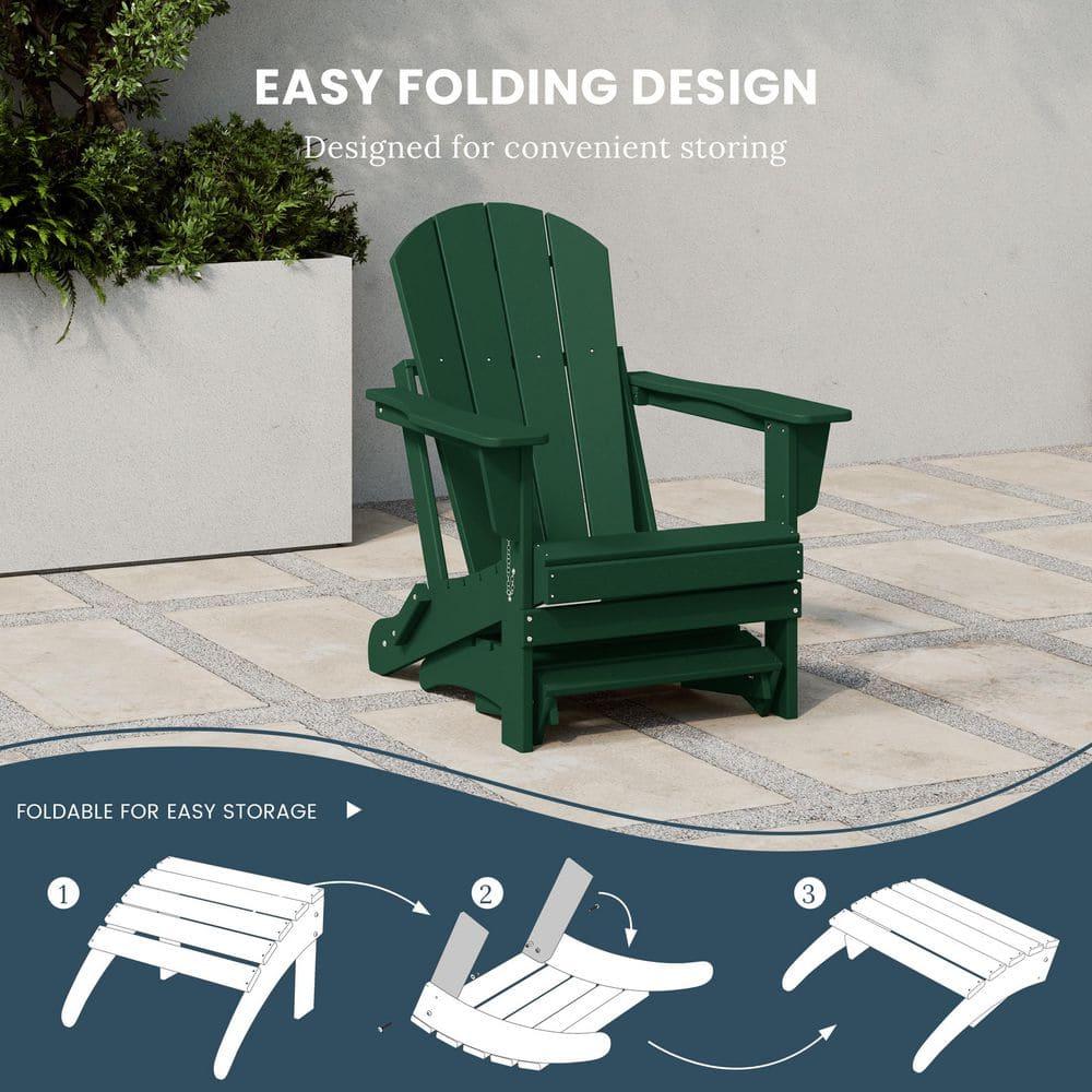 Polytrends  Laguna Hdpe All Weather Outdoor Patio Foldable Ottoman Dark Green
