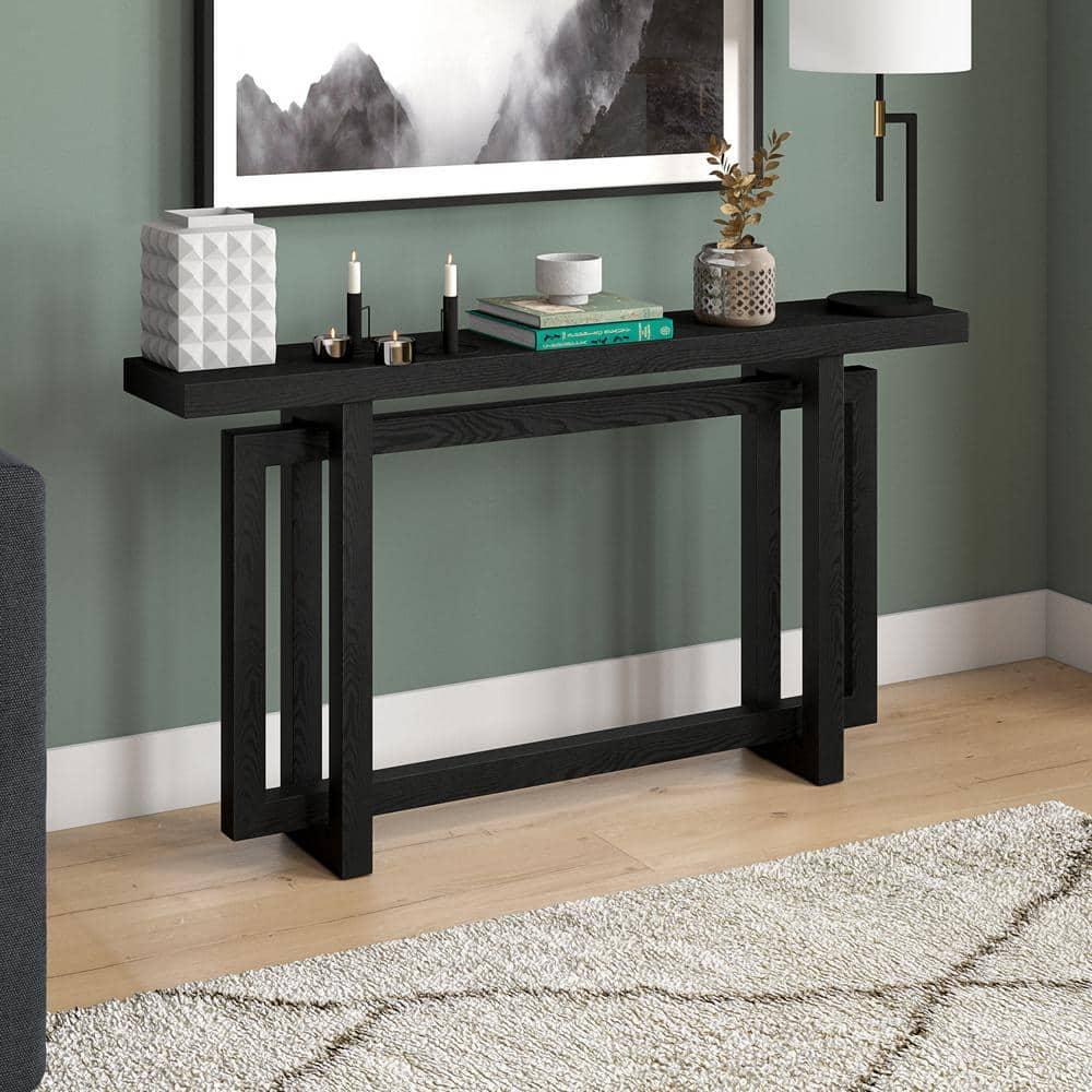 Evelyn&Zoe Breslow 55" Wide Rectangular Console Table, Black Grain