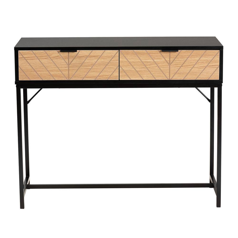 Jacinth Two-Tone Wood and Metal 2 Drawer Console Table Black/Natural Brown - Baxton Studio: Industrial Style, Secure Storage, Assembly Required