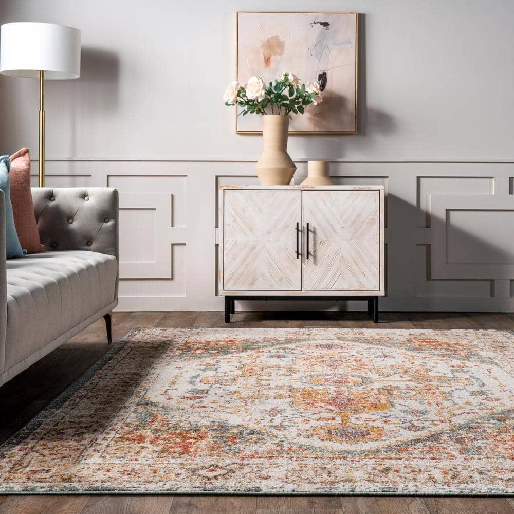 Nuloom 12x15 Justine Vintage Medallion Indoor Area Rug, Beige, Faded Persian Design, Stain Resistant, BedroomLiving Room, Kitchen,