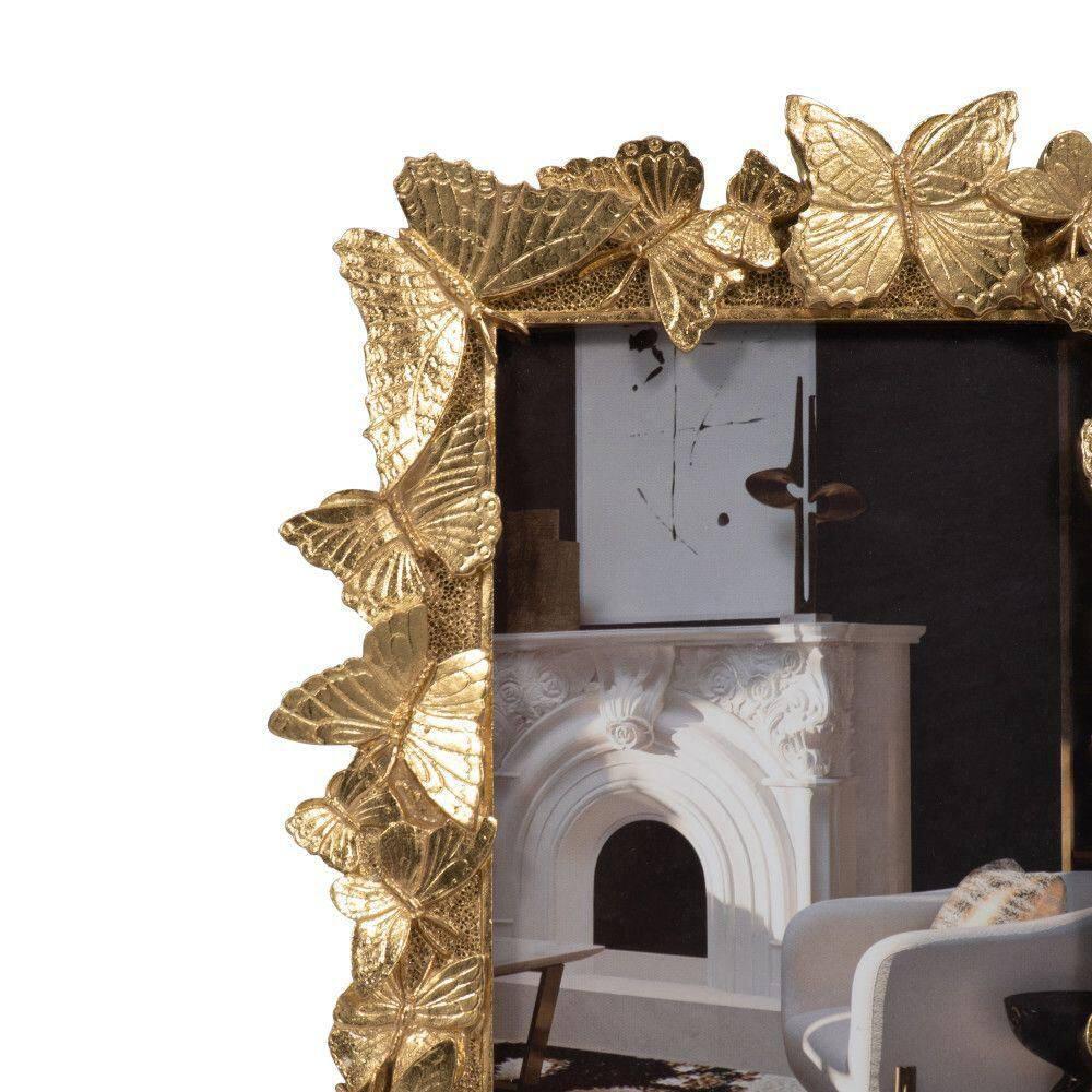 Sagebrook Home Vintage Inspired 4x6 Gold Polyresin and Glass Photo Frame with Butterflies Decor