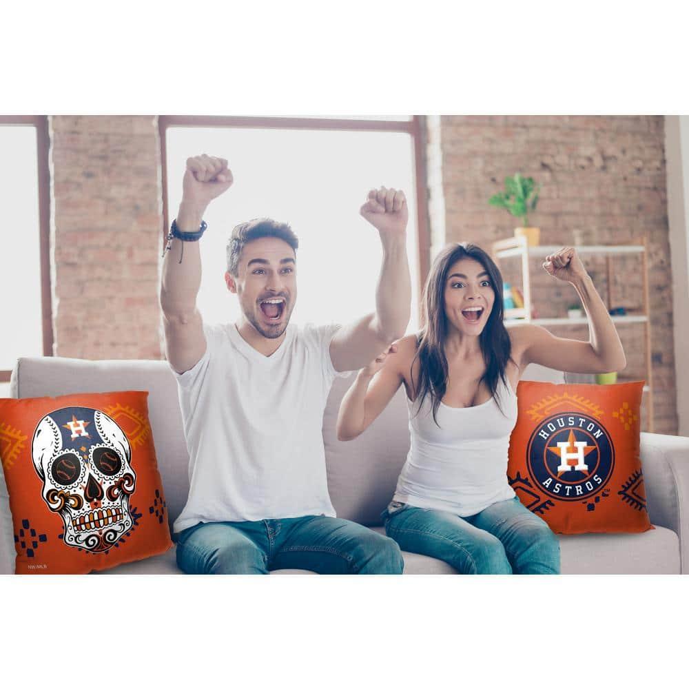 MLB Houston Astros Candy Skull Throw Pillow 18x18 Inches