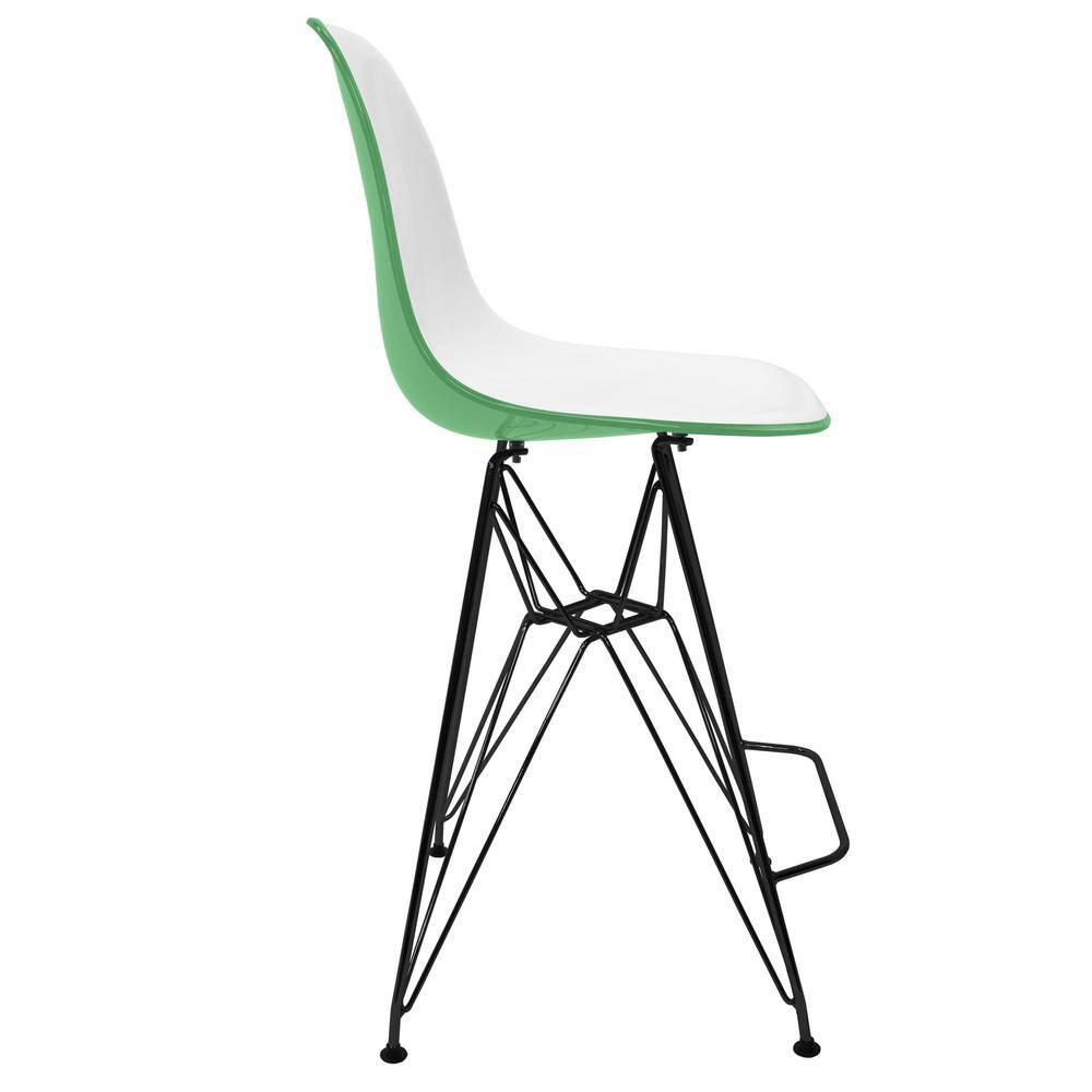 LeisureMod Cresco Mid Century Modern Acrylic Counter Height Barstool with Black Steel Base – Ideal for Kitchens and Dining Rooms, White/Green