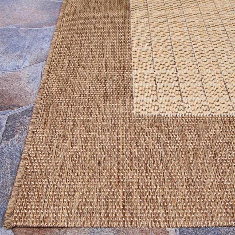Couristan Recife Checkered Field Indoor / Outdoor Area Rug, Natural- Cocoa, 7'6" Round