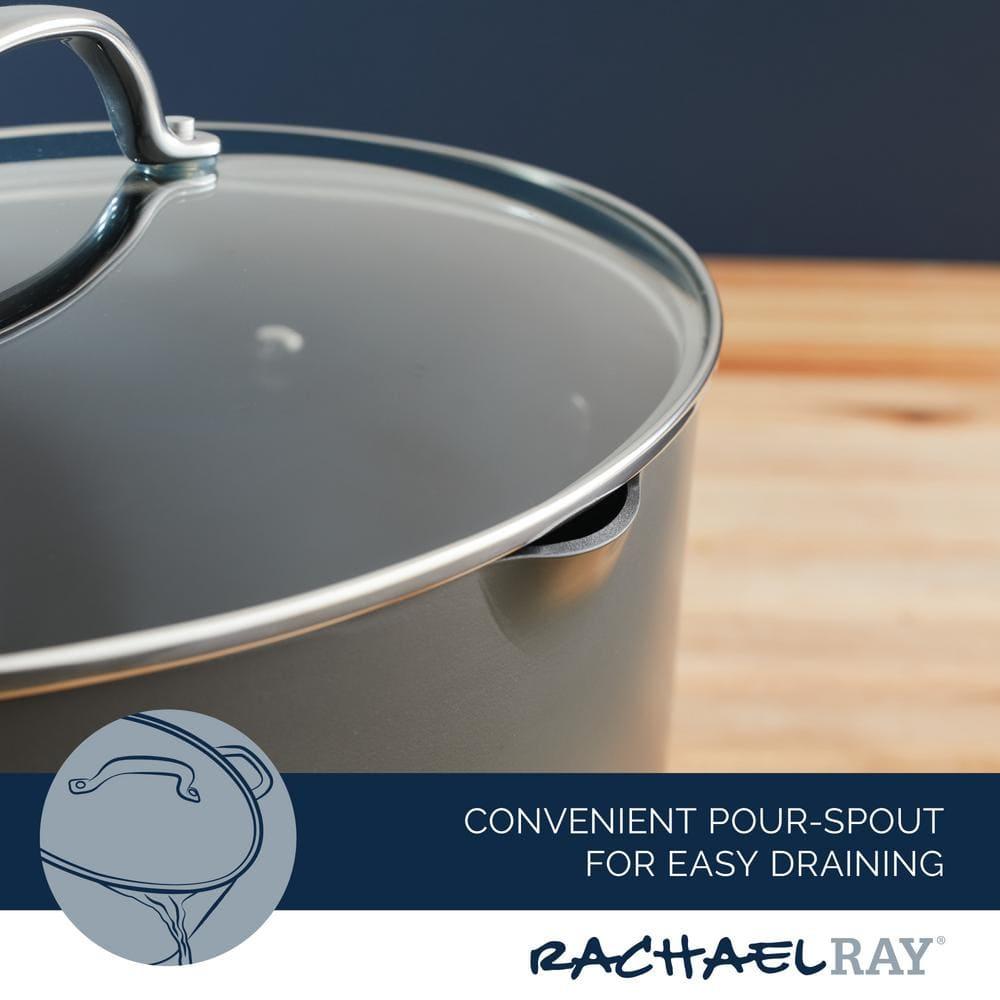 Rachael Ray 8qt Hard Anodized Nonstick Oval Pasta Pot and Braiser Gray: Tempered Glass Lid, Dishwasher & Oven Safe