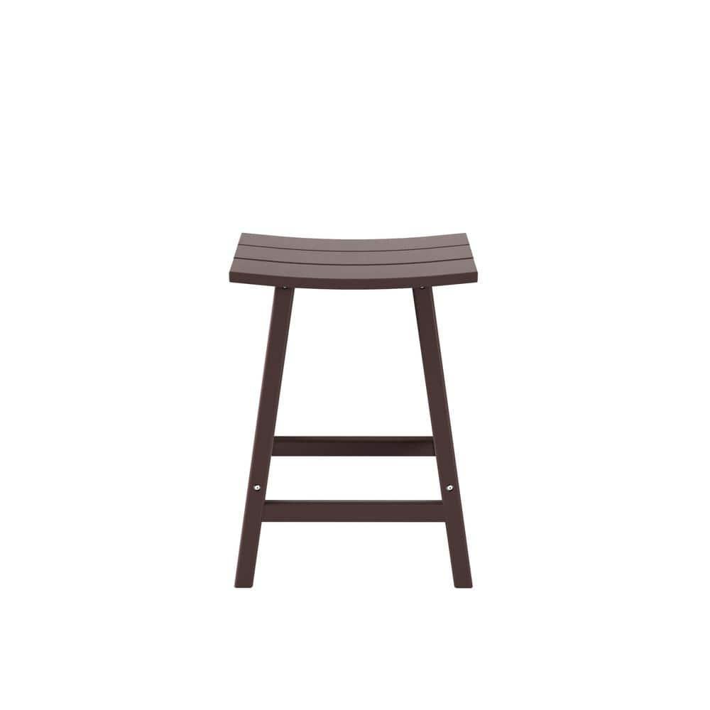 Polytrends  Laguna Hdpe All Weather Outdoor Patio 24" Saddle Seat Counter Stool Dark Brown