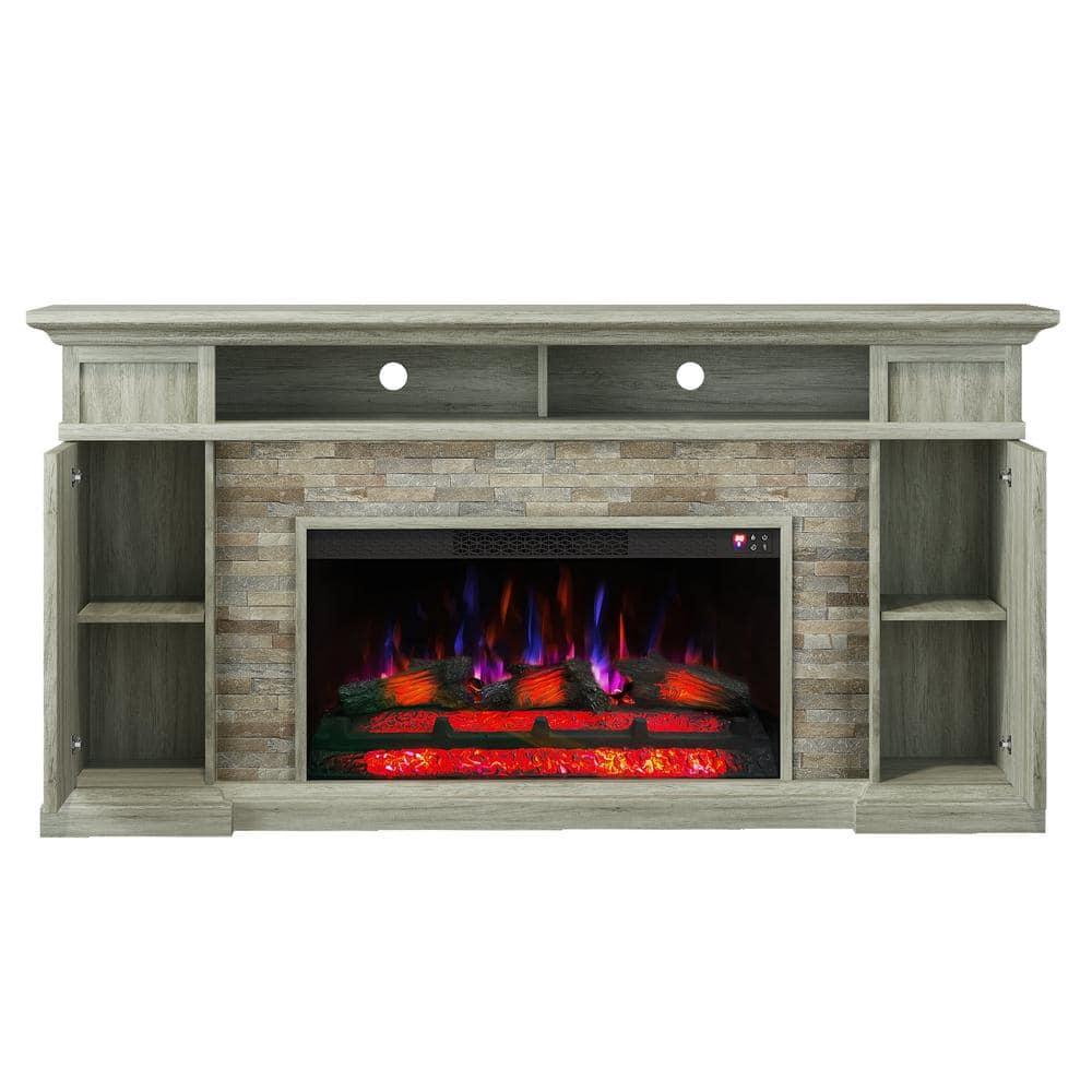 Festivo 70" Farmhouse Freestanding Electric Fireplace Light Gray