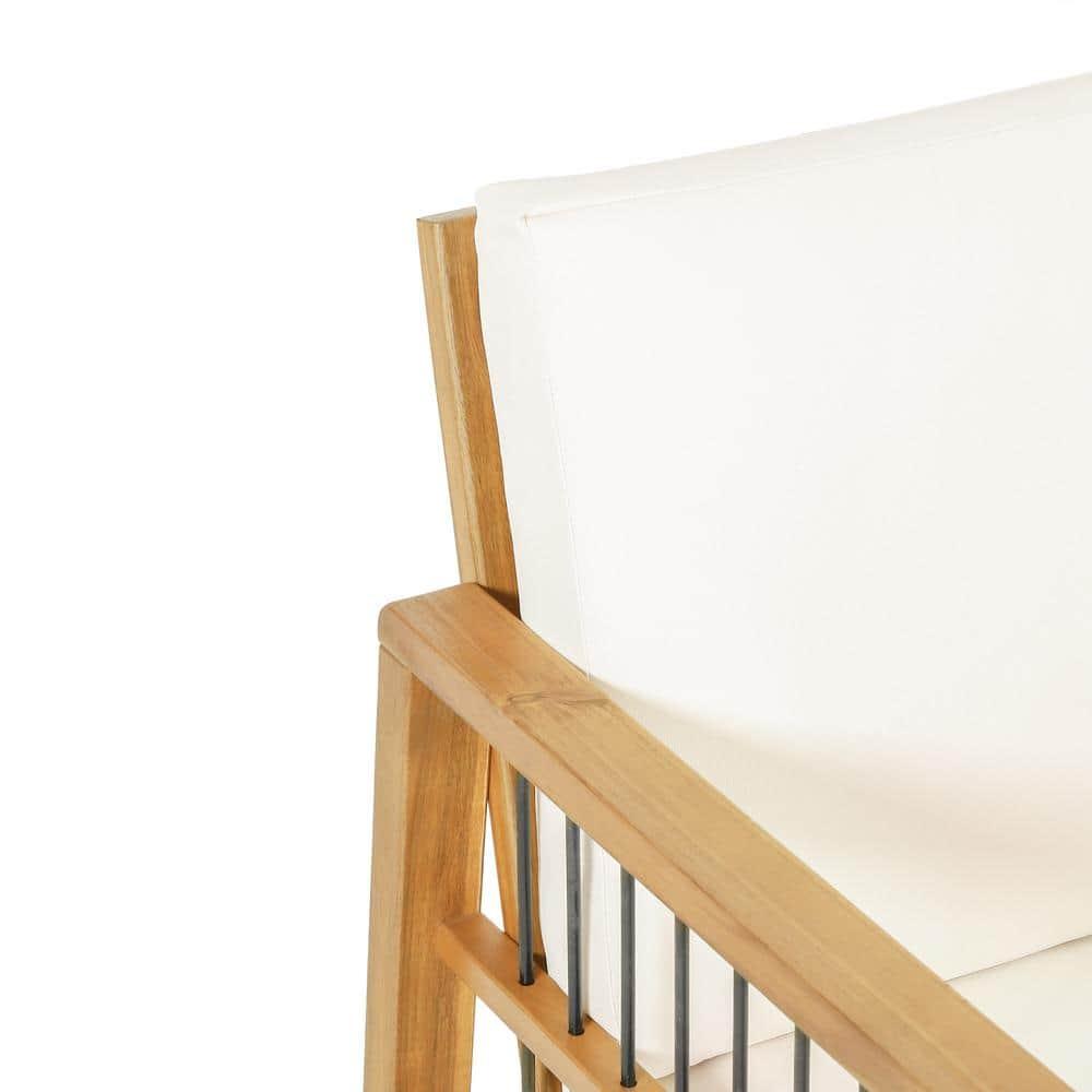 Noble House Bennion with Cushion Acacia Wood Outdoor Lounge Chair - Set of 2, Beige and Teak