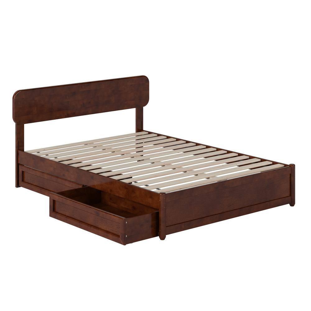 AFI Capri Full Solid Wood Platform Bed with Panel Footboard and Storage Drawers, Walnut