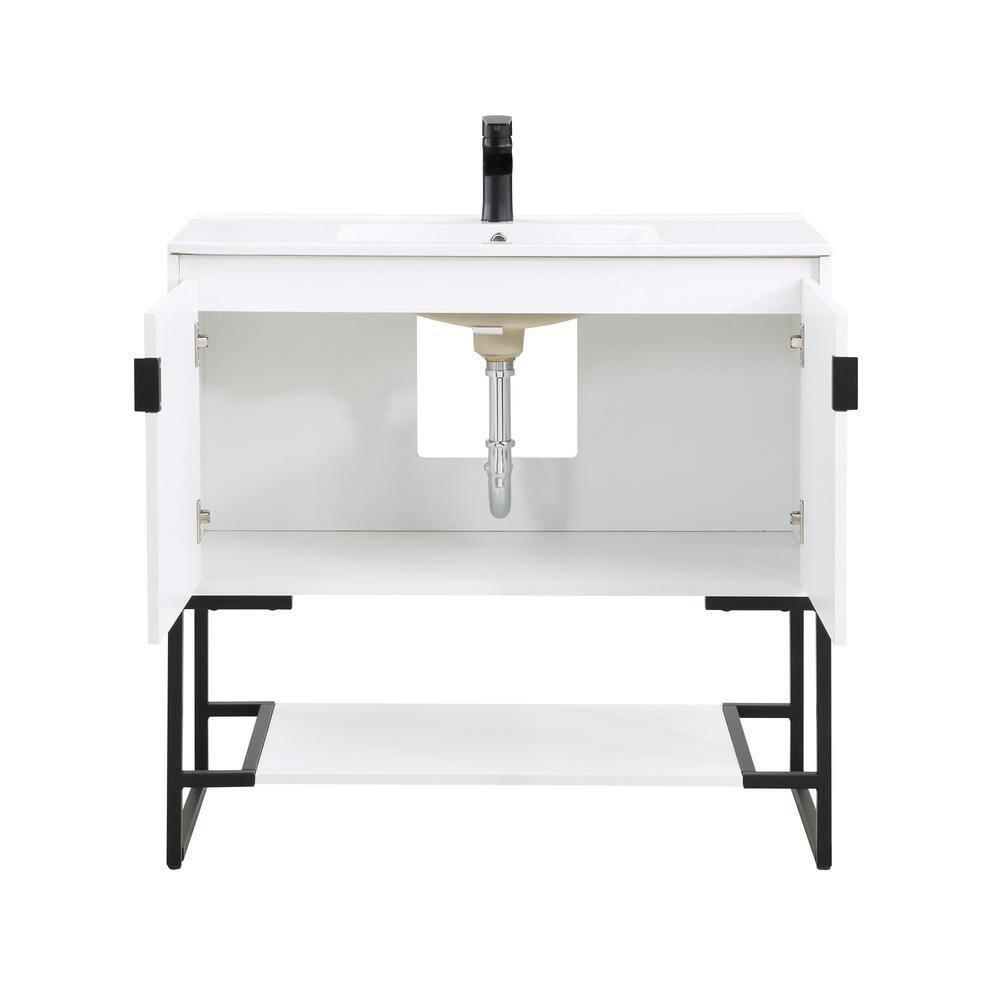36" Scarsdale Bathroom Vanity Sink White - Manhattan Comfort: Ceramic Surface, Wood Frame, Single Basin
