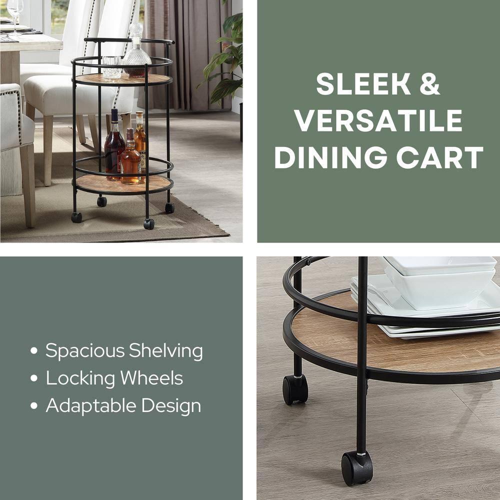 Designs2Go Charlie Serving Bar Cart in Beige Wood with Black Metal Frame
