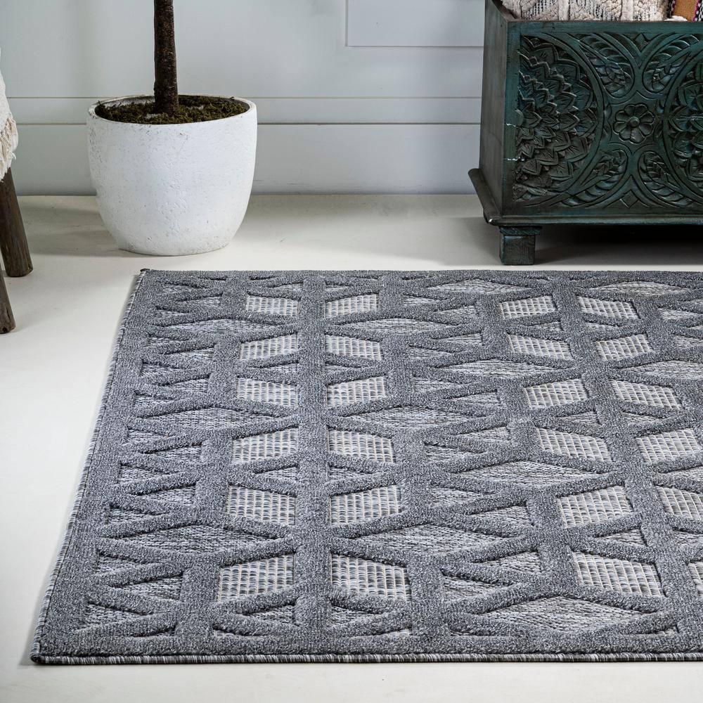 5 X 8 Talaia Neutral Geometric Indoor/Outdoor Area Rug, Dark Gray - JONATHAN Y