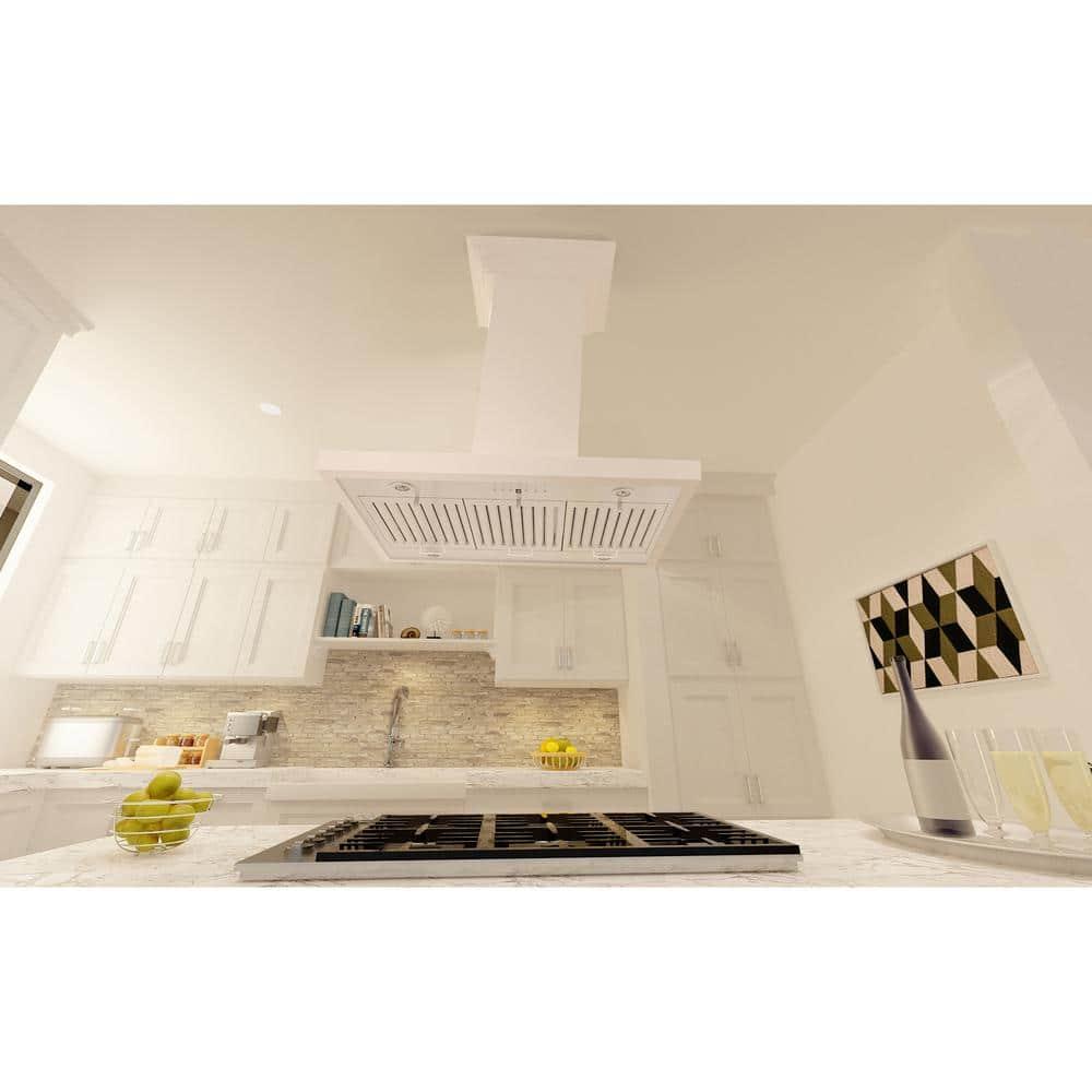 ZLINE 36 in. Wooden Island Mount Range Hood in White - Includes Motor