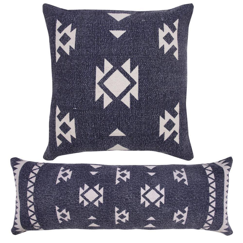 20" Square Blue and White Denim Cotton Throw Pillow