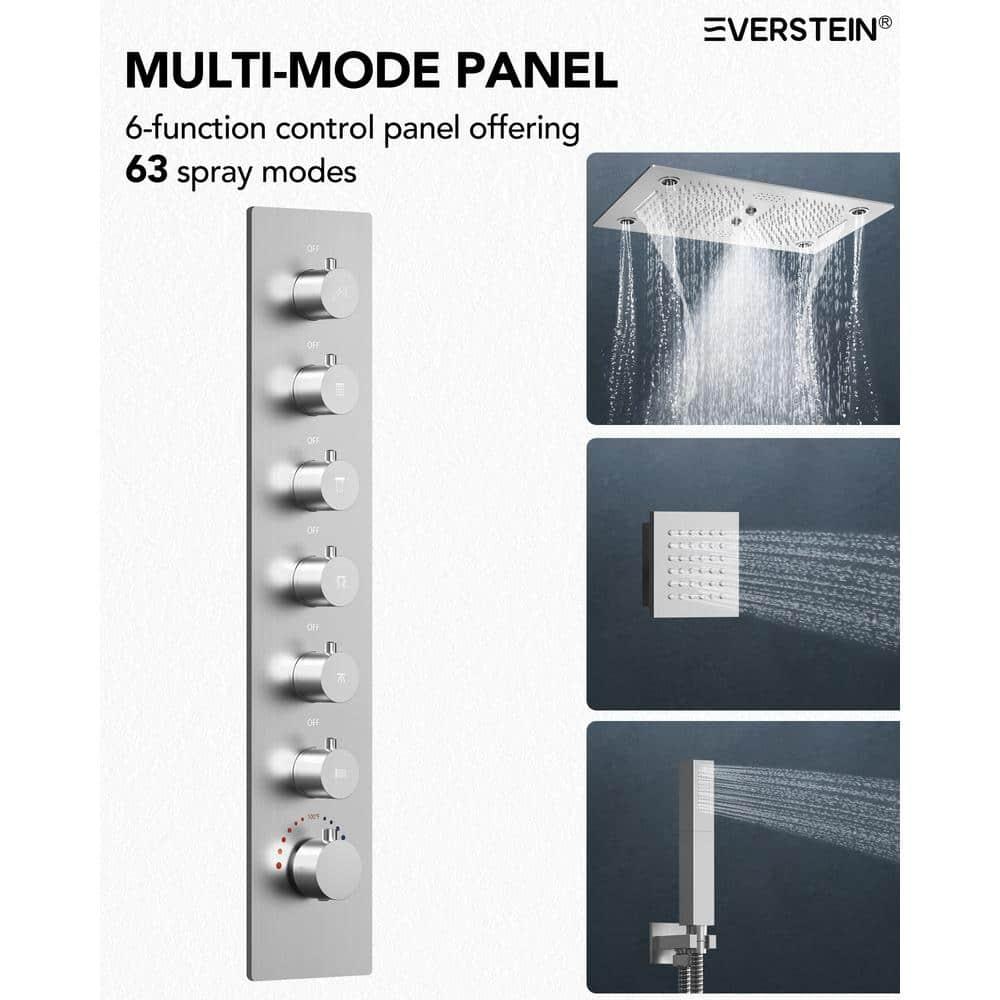 EVERSTEIN 12 in. Dual Rain Shower Heads System, 1.8 GPM Muti Spray Patterns Wall & Celling Mounted Shower Head with Handheld Shower Sparyer, Side Jets & Knob Valve Body, Brushed Nickel