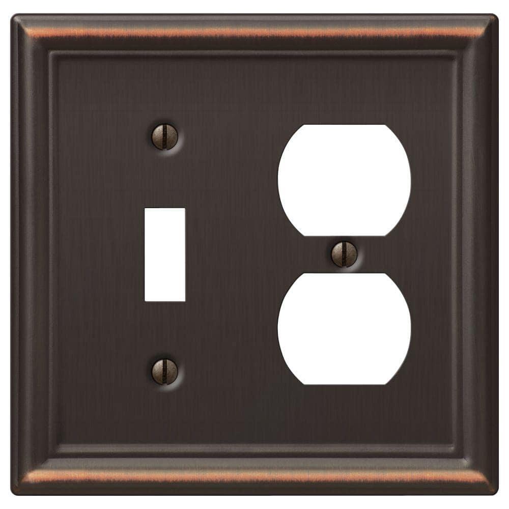 Amerelle 149TDDB Chelsea 5" Tall Wallplate, 1 Toggle / 1 Duplex, Steel, Aged Bronze, 1-Pack