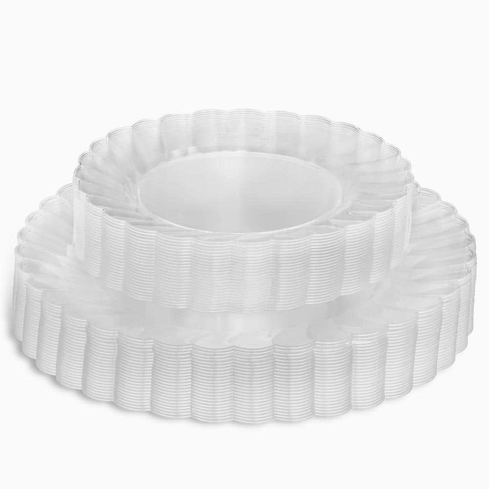 Perfect Settings Tableware 50 Pcs Clear Plastic Disposable Party Dinnerware Combo Set Dinner and Salad Size Plates (Set of 25)