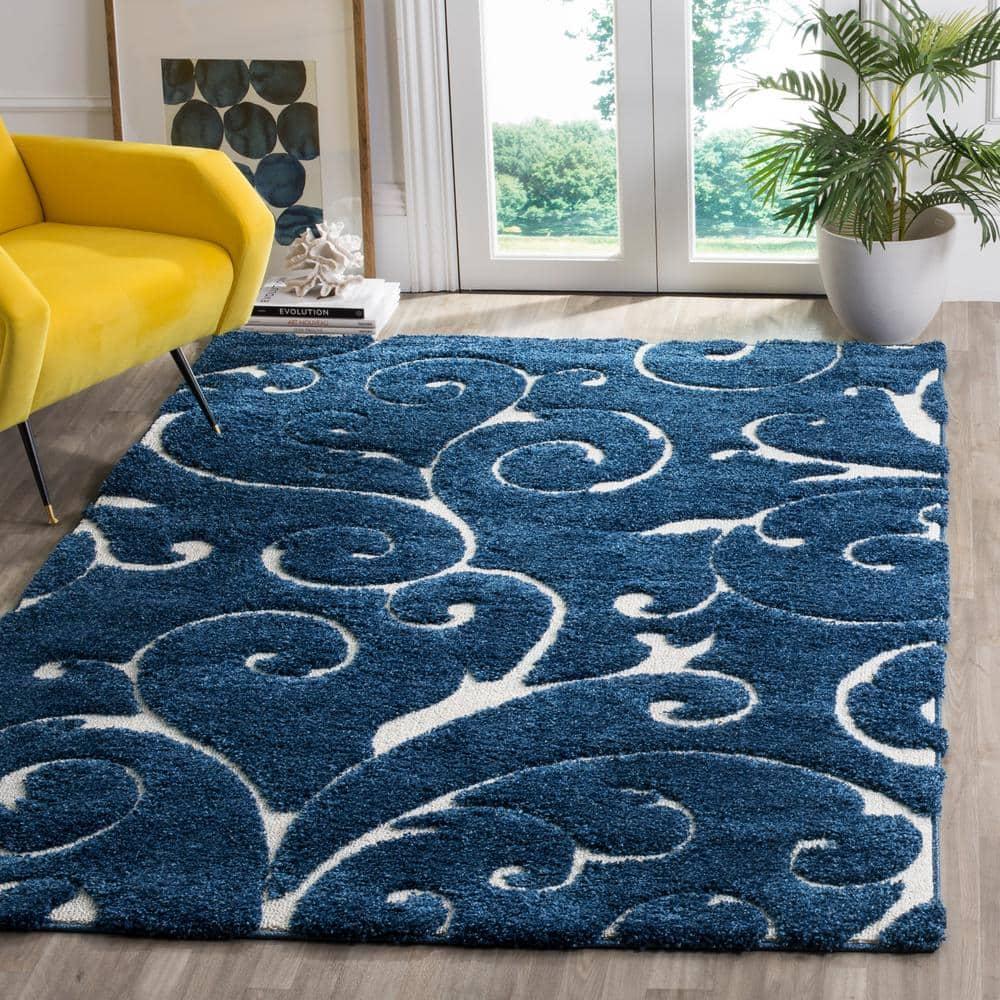 Florida Shag SG455 Power Loomed Indoor Area Rug - Dark Blue/Cream - 5'3"x7'6" - Safavieh.