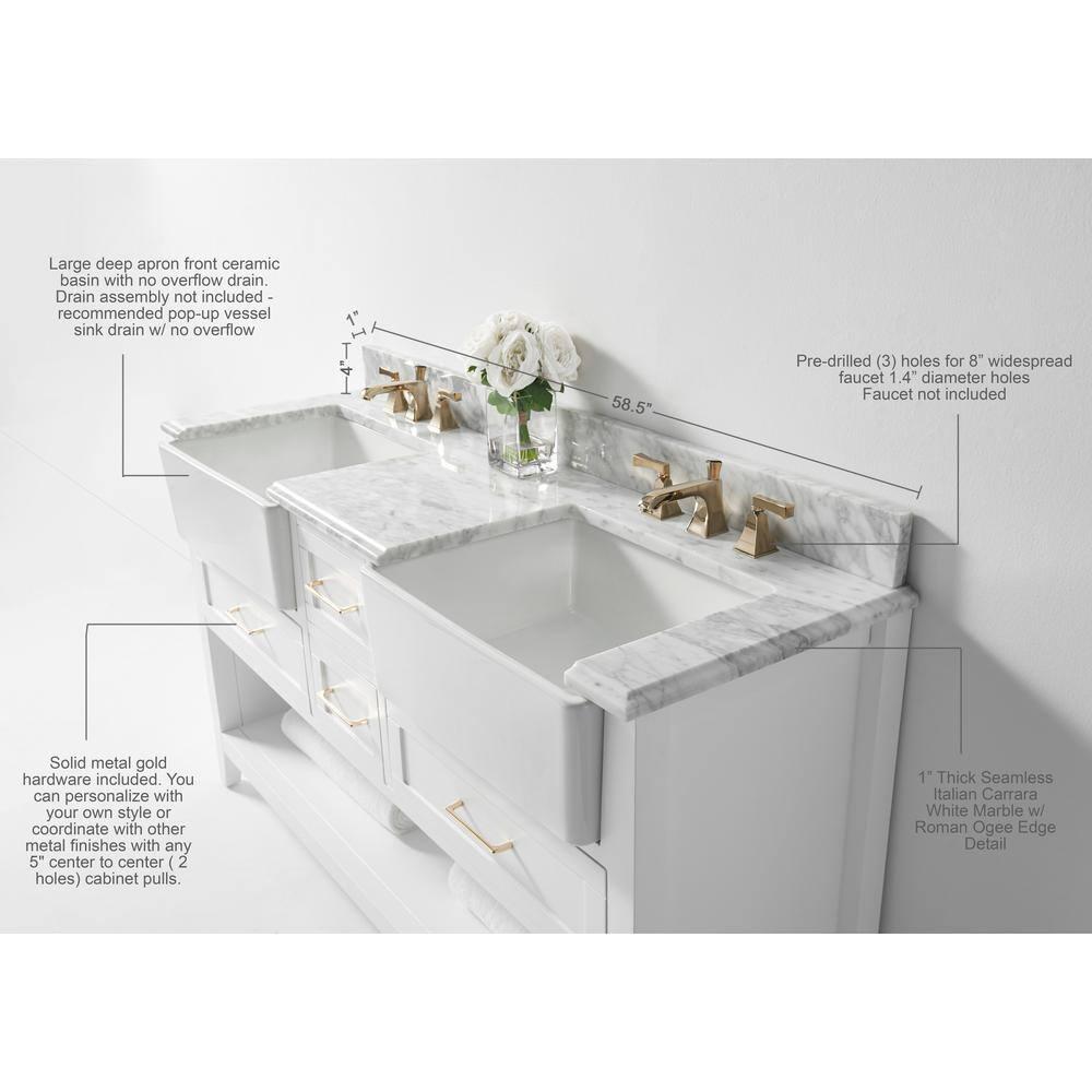Ancerre Designs Hayley 60" Farmhouse Wood Bathroom Vanity Set in White