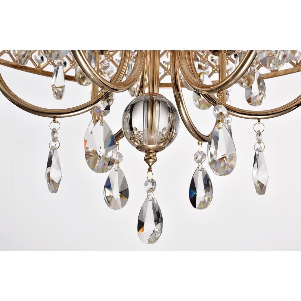 EDVIVI LIGHTING Round Beaded Drum Chandelier with Hanging Crystals Gold 6 22" Gold