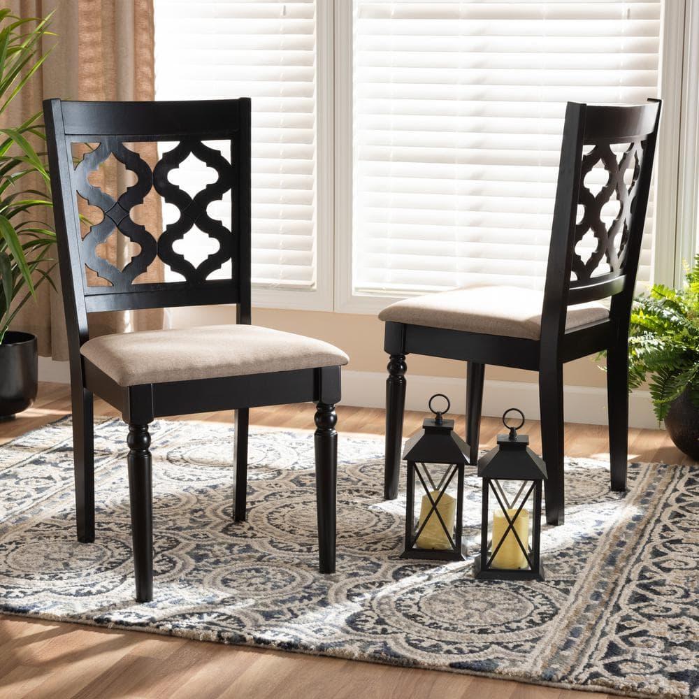 2pc RamiroFabric and Wood Dining Chairs Set Brown - Baxton Studio: Elegant Symmetrical Design, Comfort Upholstery
