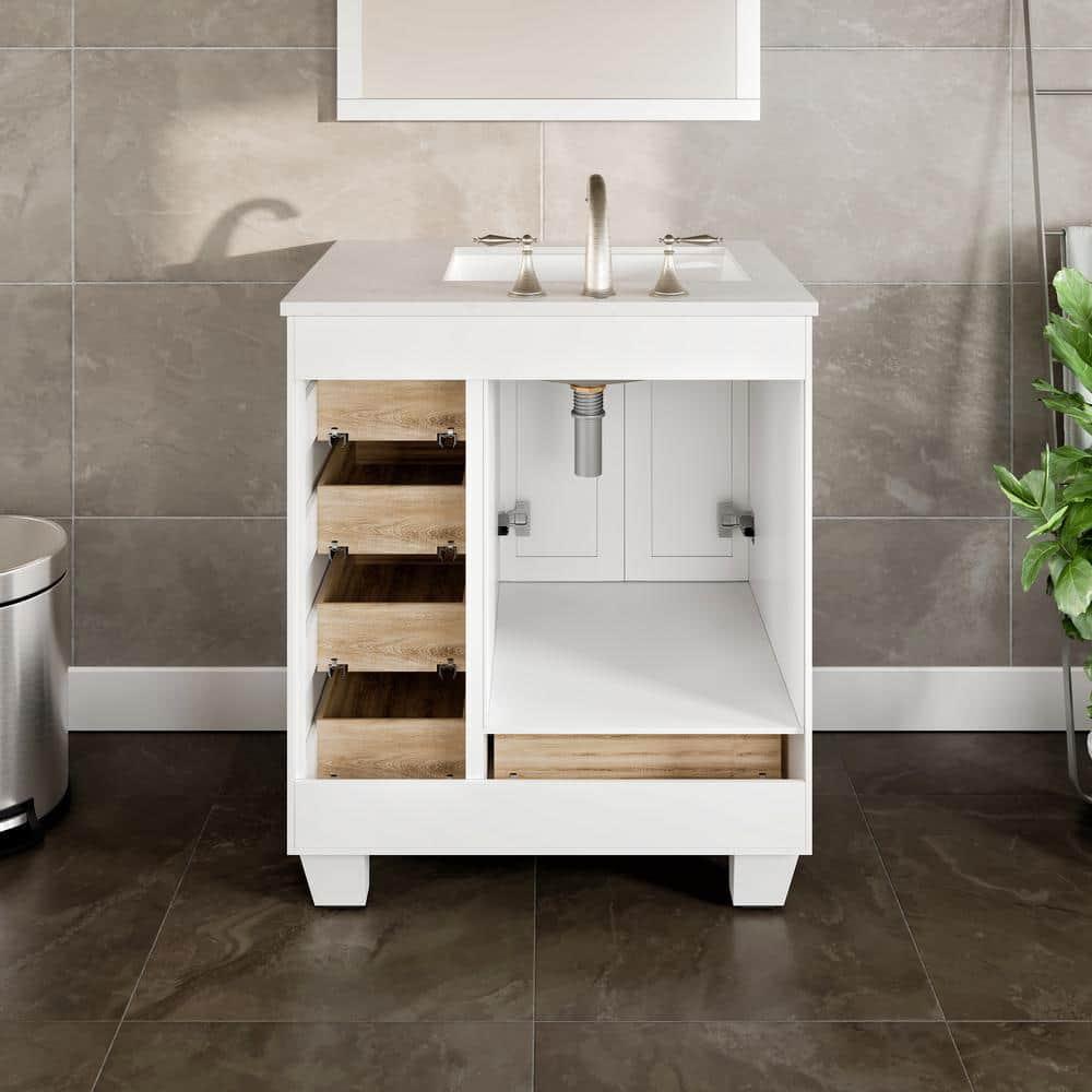 Eviva Acclaim 28"W x 22"D White Bathroom Vanity with White Carrara Quartz Vanity Top and Rectangular Undermount Sink