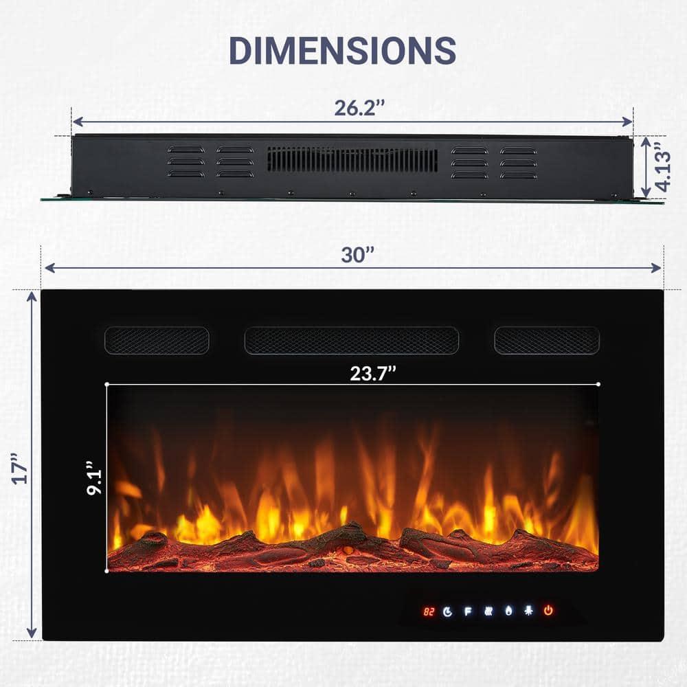 Alice 30" Electric Fireplace Inserts Recessed, Wall Mounted Fireplace LED Fireplace Heater with 12 Flame Colors, Touch Screen, Remote Control, Timer, Logset & Crystal Stones 500W/1500W - 30 inches