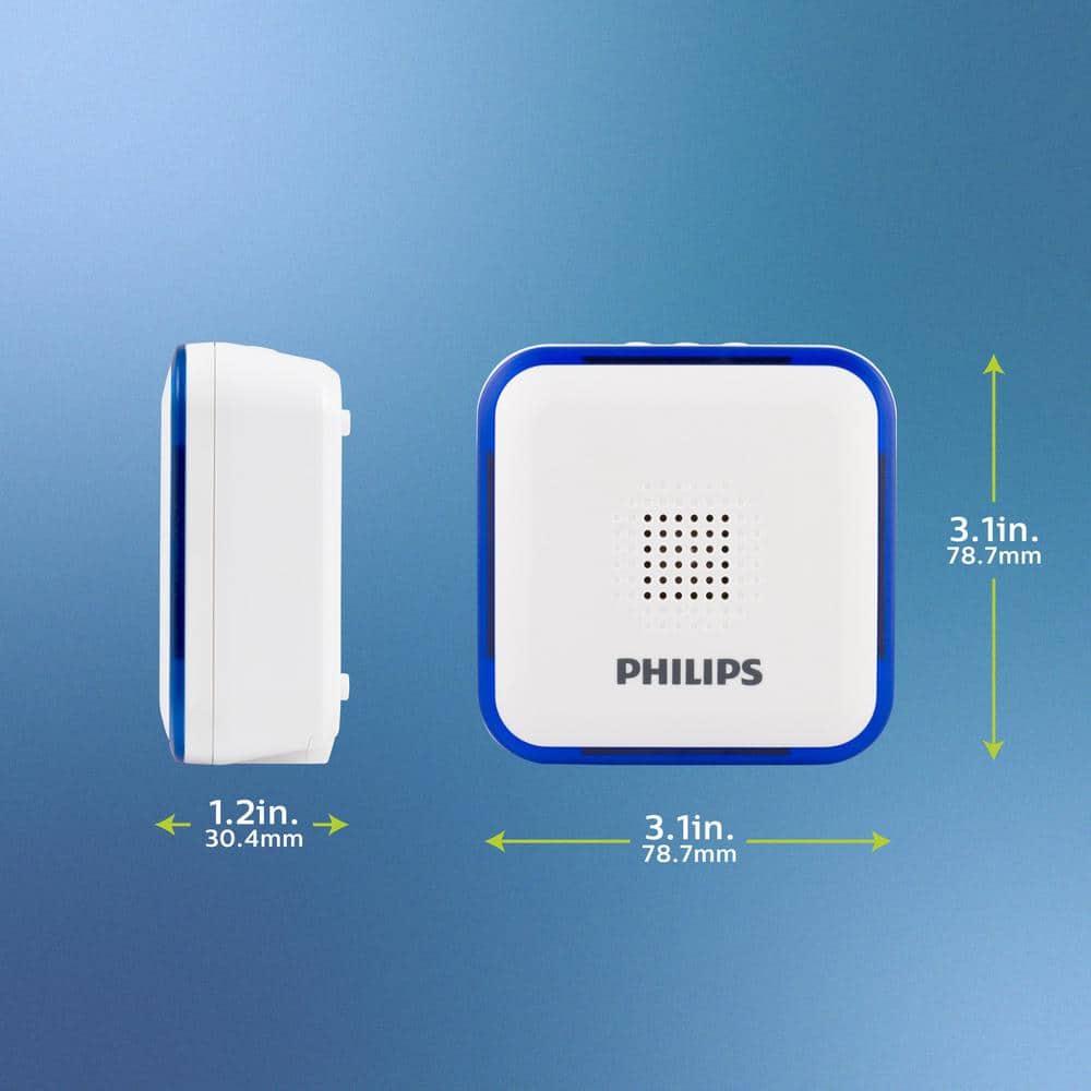 Philips Battery-Operated 32-Melody Door Chime, 1 Receiver, 1 Push Button, White, 6.4in, DES3140W/27