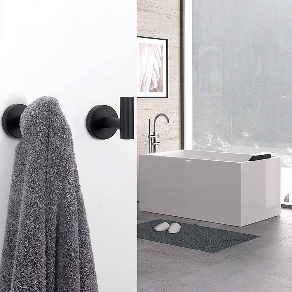 Angle Simple Matte Black Towel Hook 2 PCS, Stainless Steel Kitchen Bathroom Towel Holder, Round Coat Robe Hanger for Wall