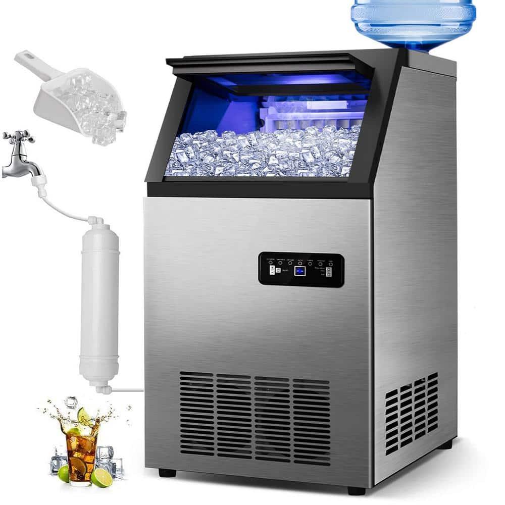 Commercial Maker 120 lb./24 H Freestanding Ice Maker Machine with 35 lbs. Storage, 2 Water Inlet Modes, Stainless Steel