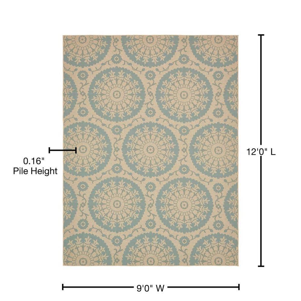 Unique Loom Outdoor Botanical Collection Area Rug - Medallion (9'  x 12' 2" Rectangle Aqua/Beige)