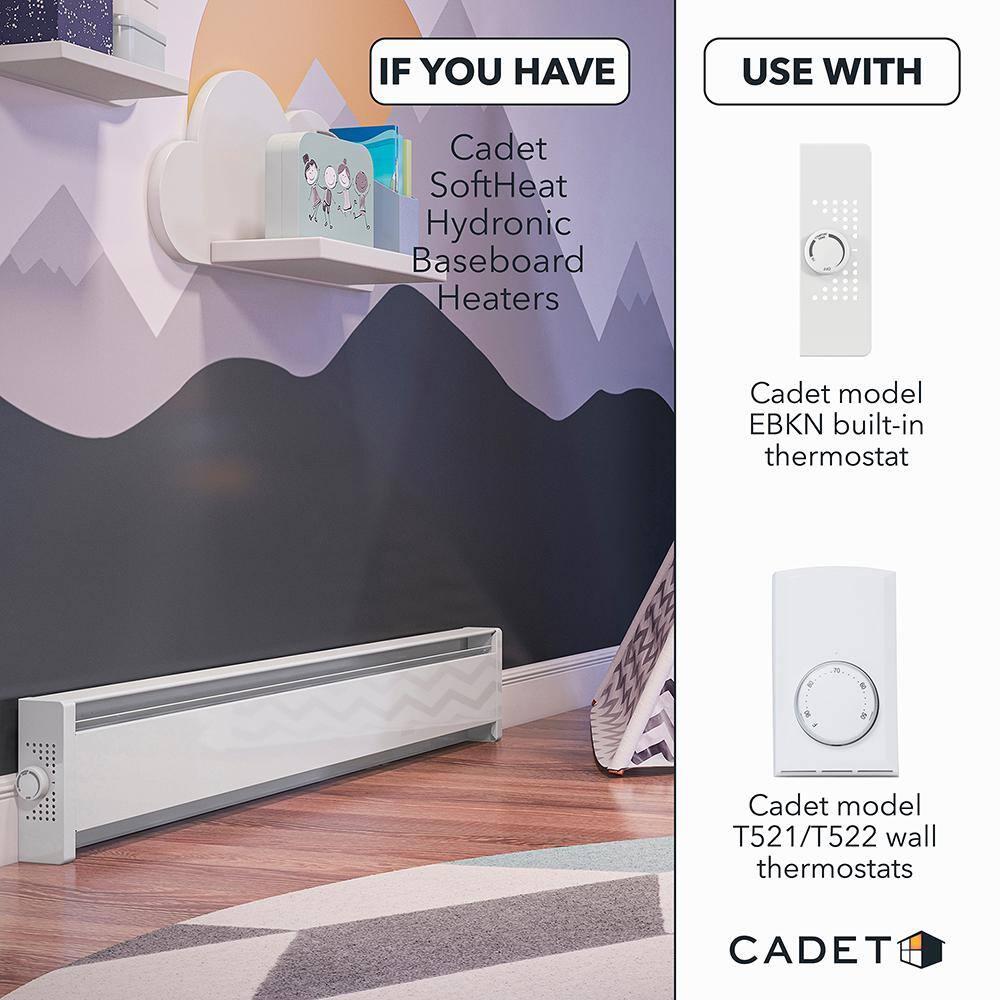 Cadet SoftHeat 59" Electric Hydronic Baseboard Heater (Model: EBHN1000W, Part: 13459), 3415/2560 BTU, 240/208 Volt, 1000/750 Watt, White